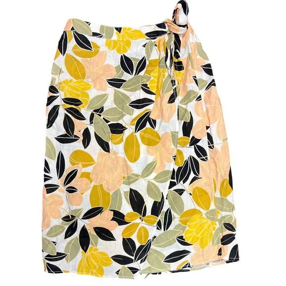 Rachel Zoe Dresses & Skirts - 🌼 Rachel Zoe Linen Skirt Floral Print Size M Yellow Green Boho Cottagecore